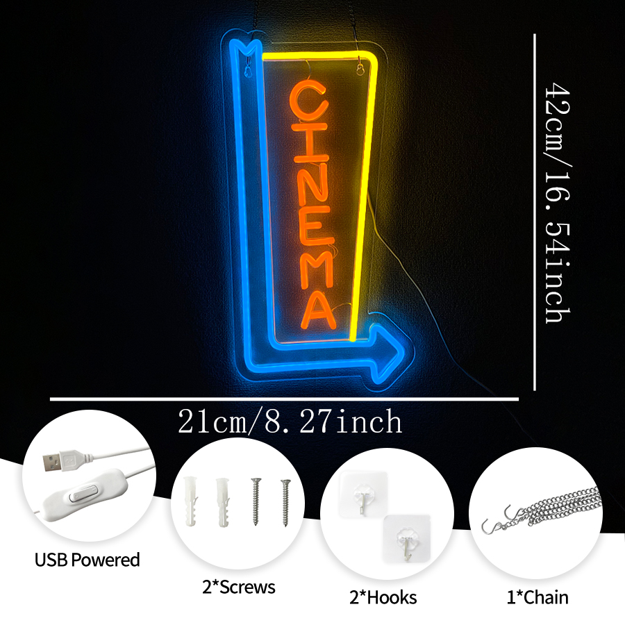 Cinema Arrow LED Neon Sign USB - Home.Cinema Orange 评论和价格